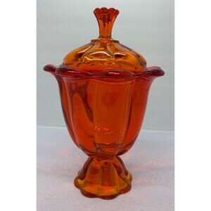 Viking Vintage MCM Eight Petal Orange Persimmon Lidded Candy Dish 9” Epic